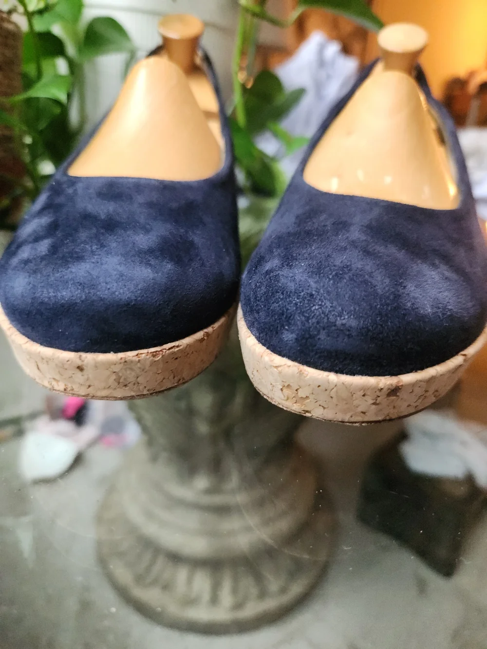 Brooks Brothers Women 9 Navy Blue Suede  Round Toe Cork Wedge Pump Made In Spain